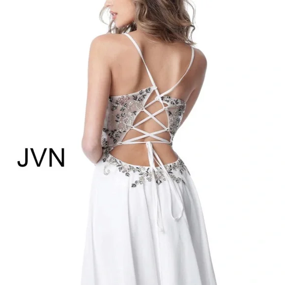JVN by Jovani - Size 10 (w/ corset back can adjust up/down a size). Off-white - Picture 2 of 9